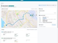 A trip page with the vehicle's live position and GPS trail on a map, the next stop's ETA, crew and vehicle, and scheduled, GPS and driver-tap arrival times for each stop.