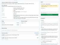 A near miss report on a desktop: what happened, severity High, site, investigator, root cause and notes, people and plant, two corrective actions, its history, and a Status card warning that an action is still open, so closing needs an override note.