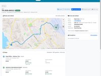 A completed trip page with the full GPS trail, actual versus scheduled times at each stop, and a Trip sheet (PDF) button.