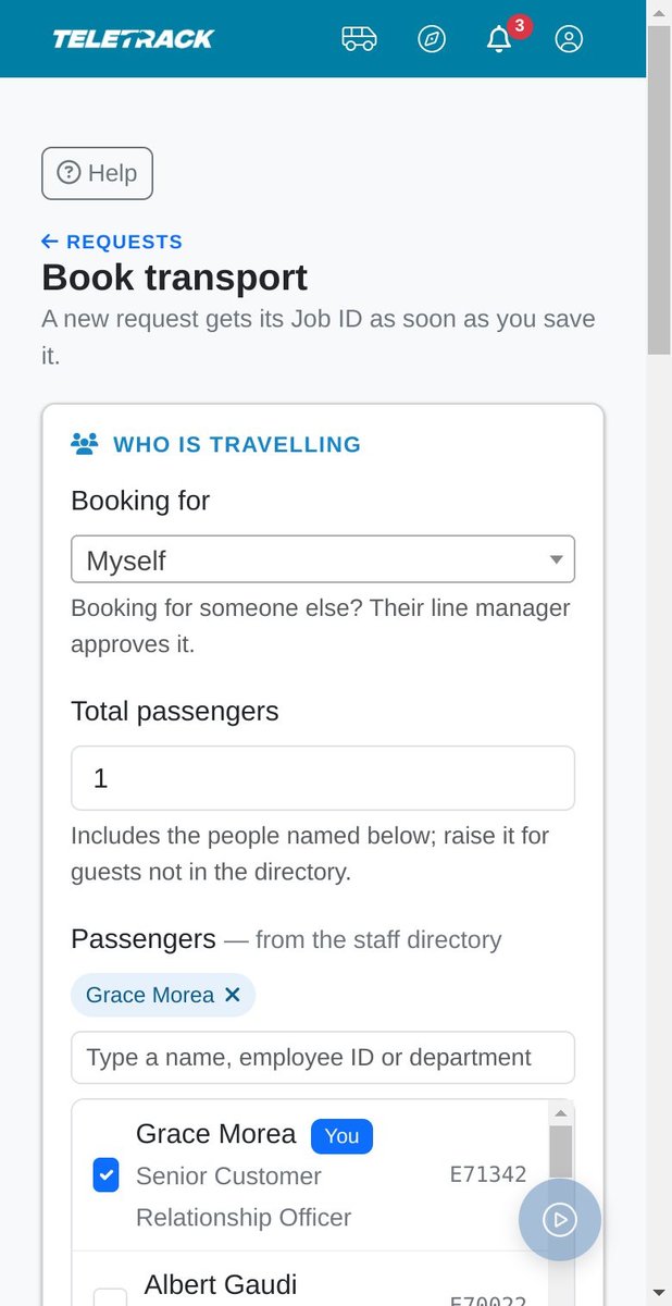 The same booking form on a mobile phone screen.