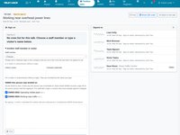 The supervisor's sign-on sheet on a desktop: a note that no crew list was found, a staff picker, boxes for a visitor's name and company, two SWMS ticked as briefed, a confirmation line and an empty signature box, beside five people already signed on.