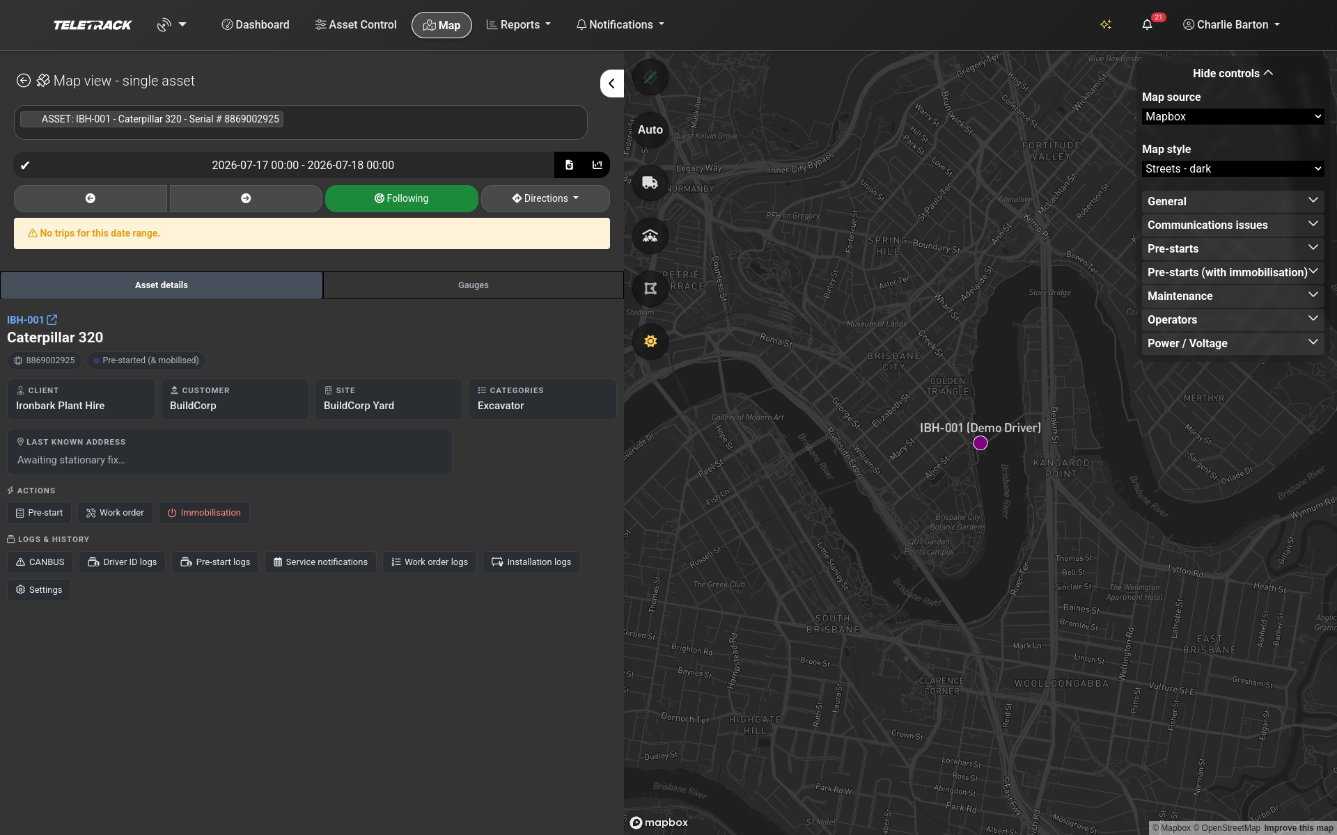 Teletrack platform — single asset diagnostics