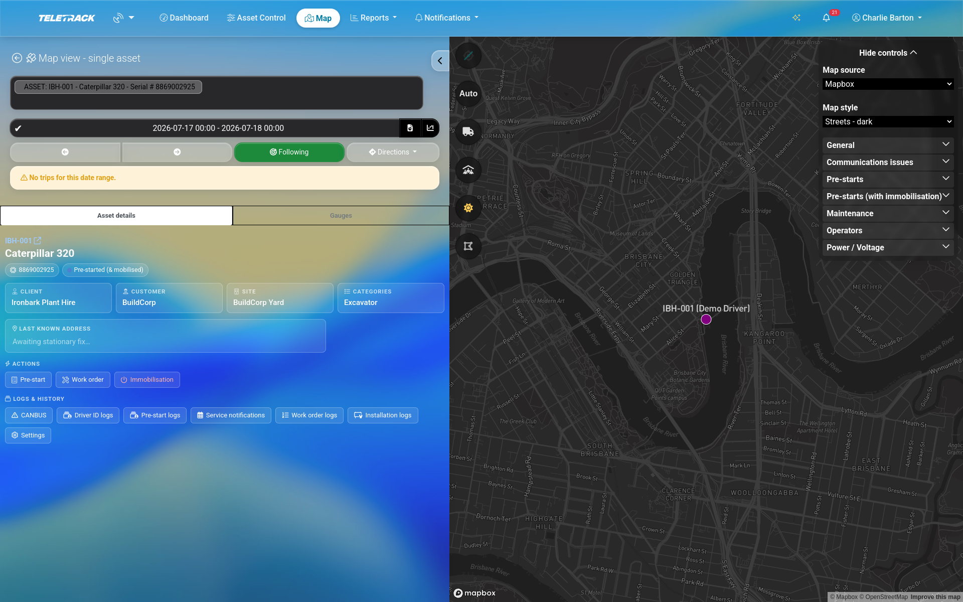 Teletrack platform — single asset diagnostics