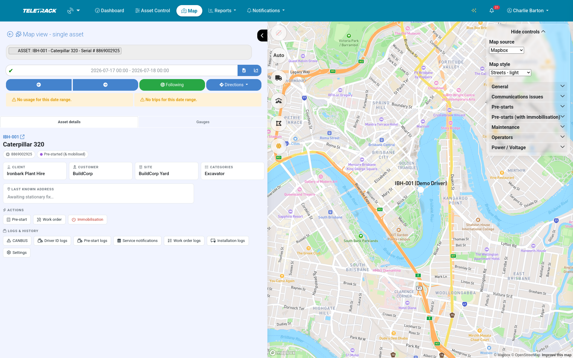 Teletrack platform — single asset diagnostics