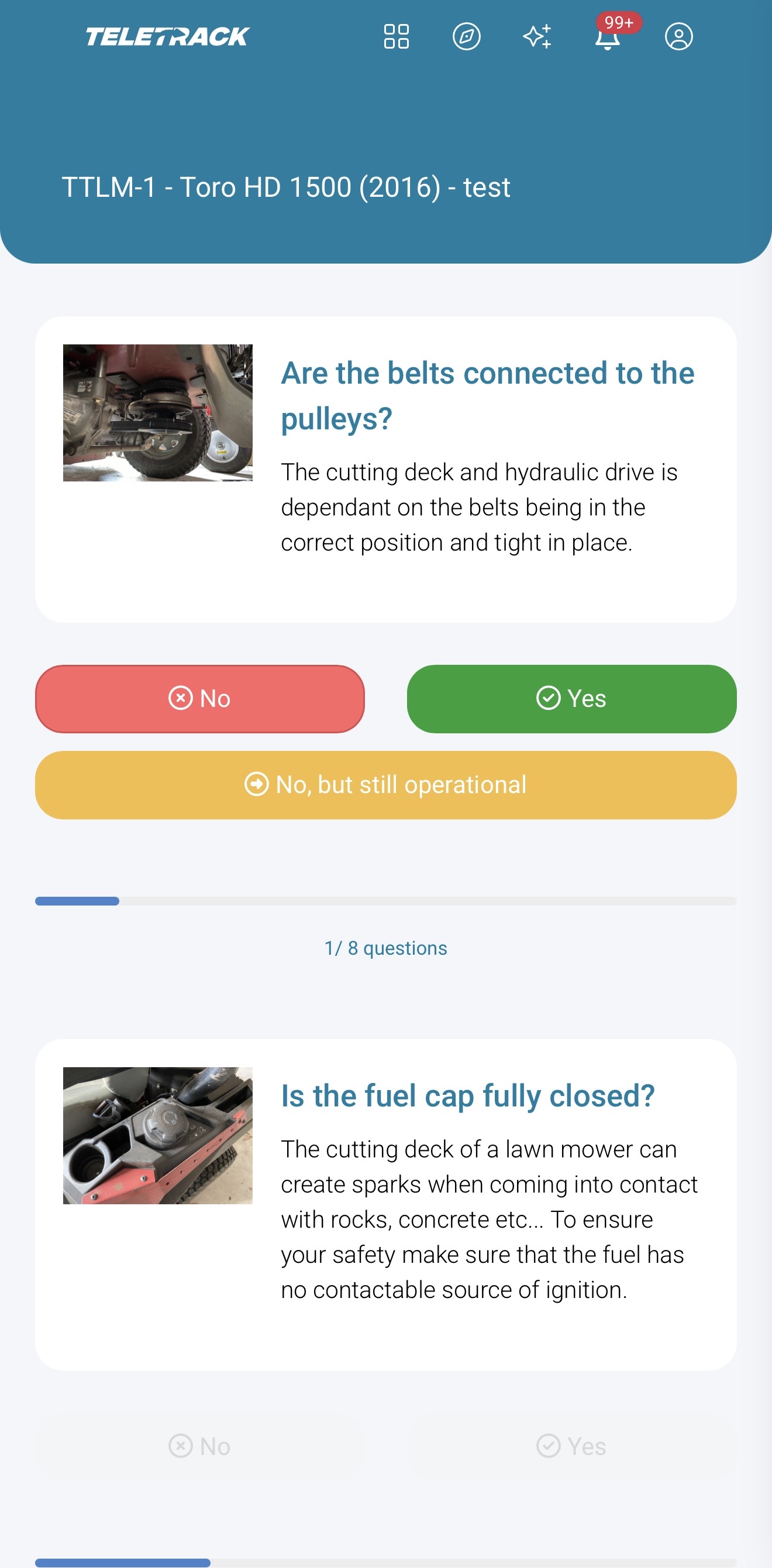 Teletrack platform — PROSTART® pre-start questions