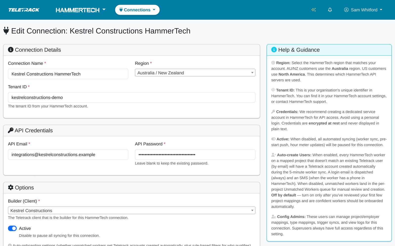 Teletrack platform — Connection form