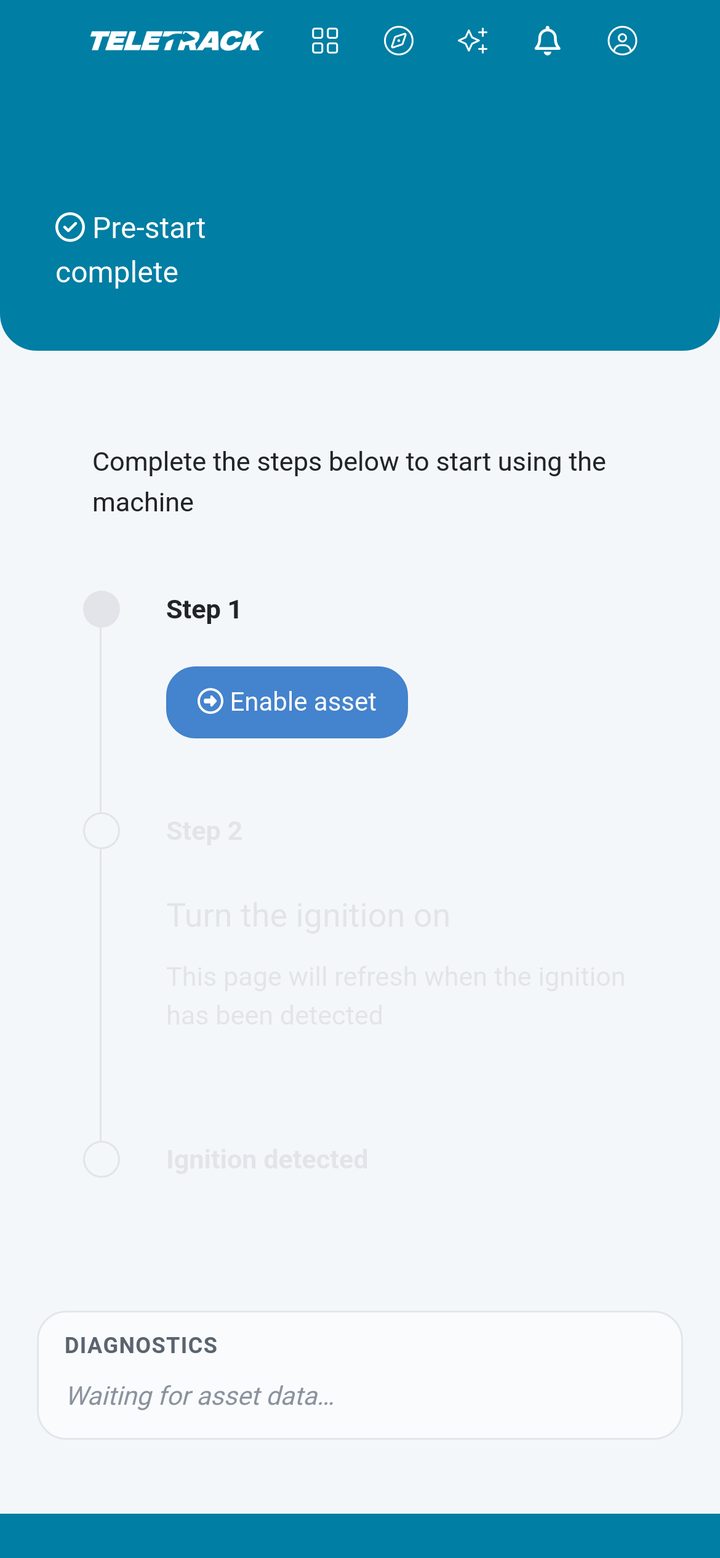 Teletrack app — Pre-start complete