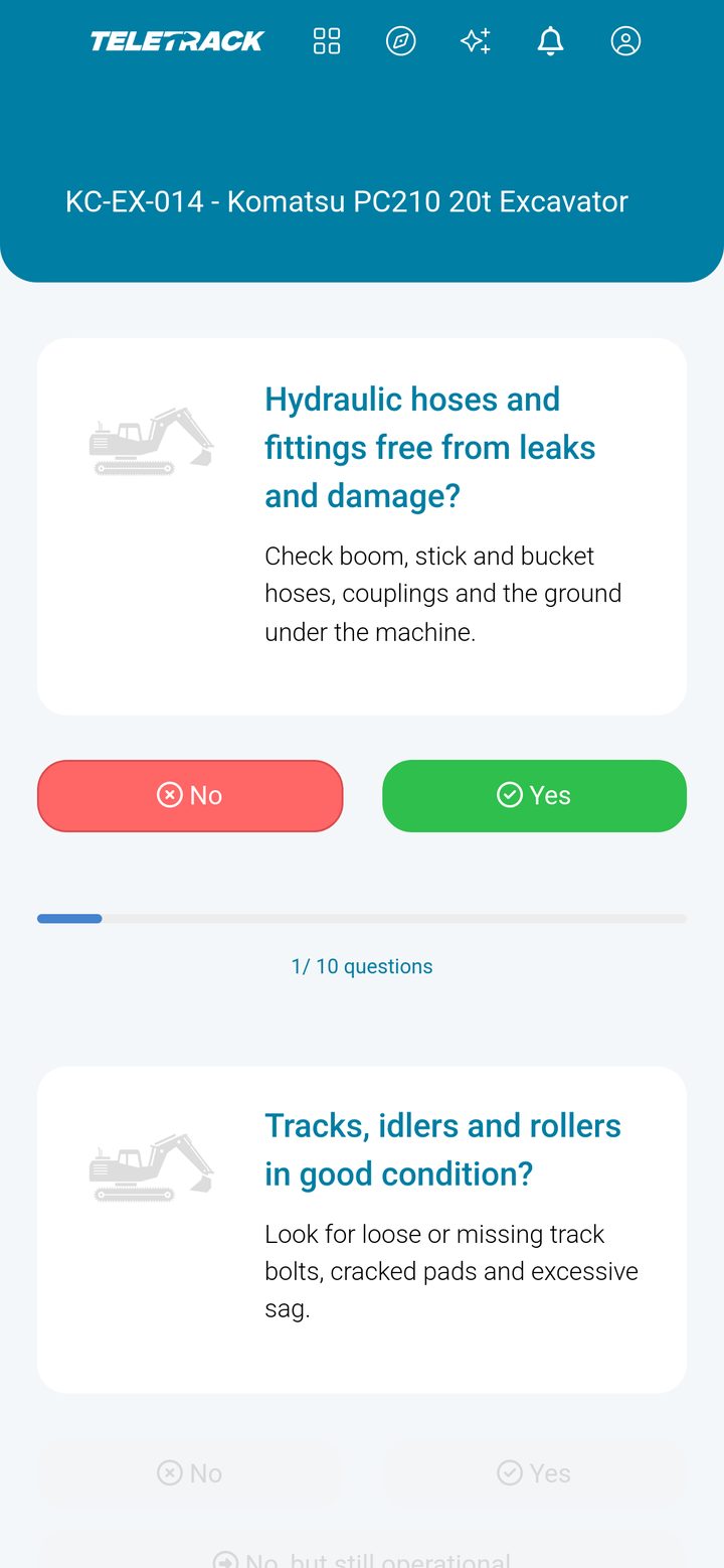 Teletrack app — Checklist question