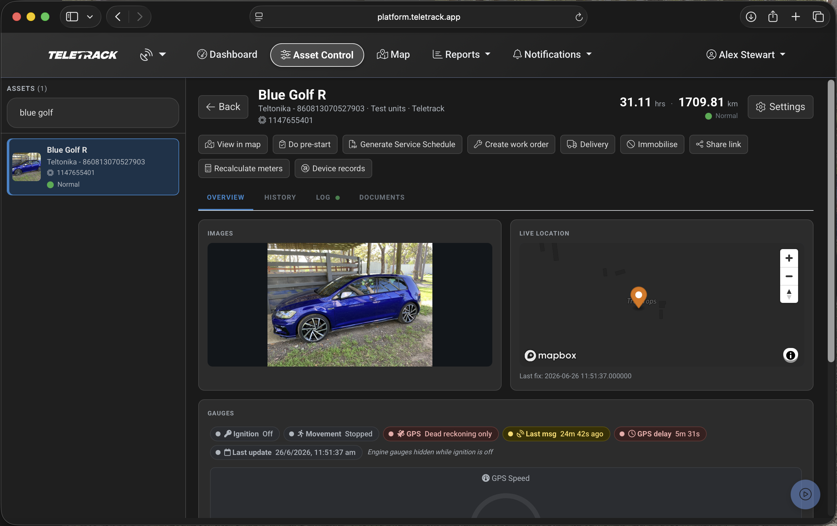 Teletrack platform — asset control dashboard