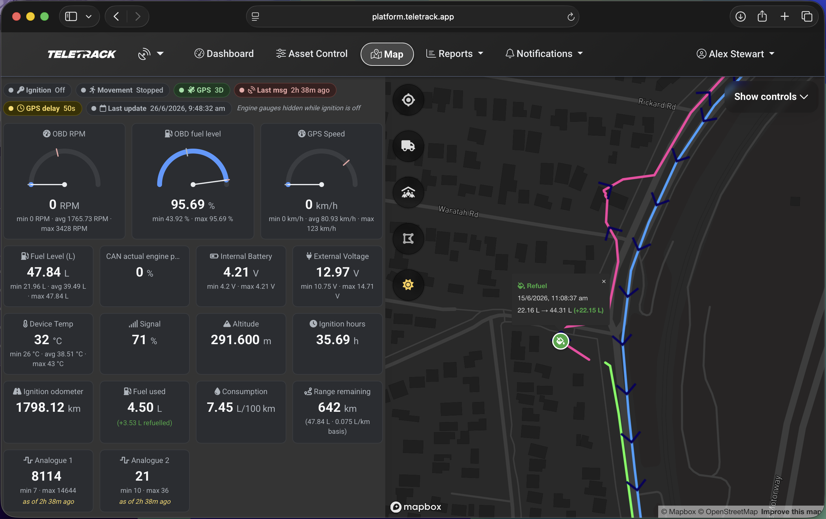 Teletrack platform — fuel management on the fleet map
